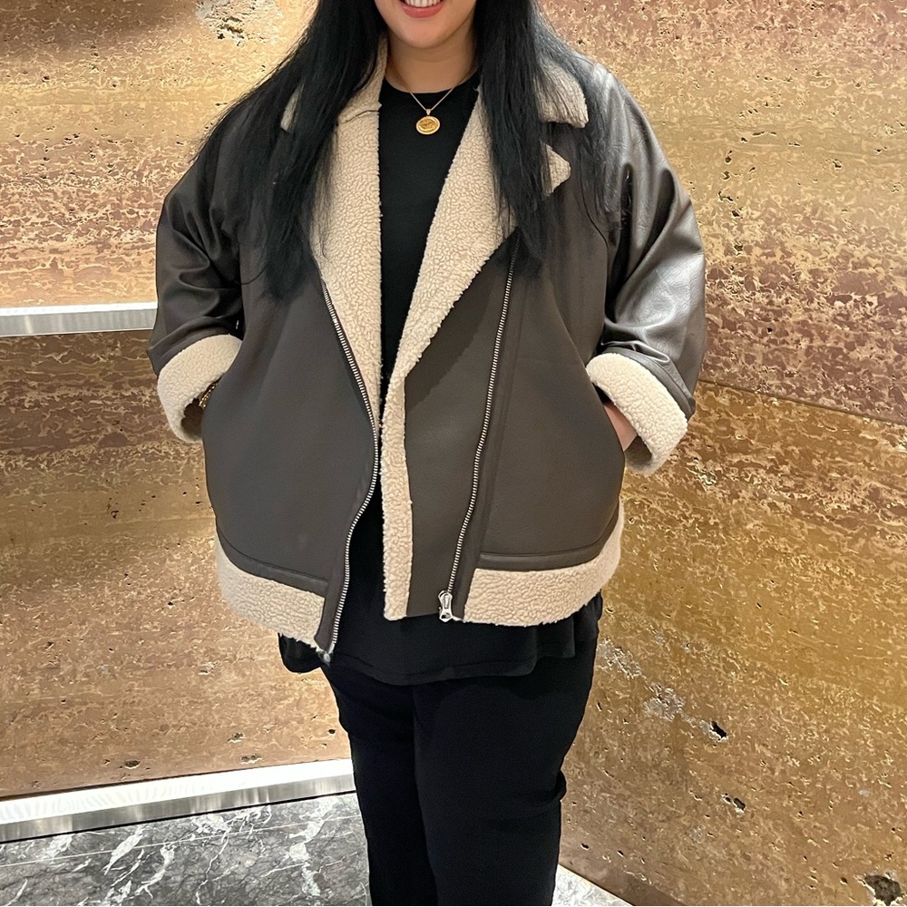 Stylish Black and Cream Leather Jacket